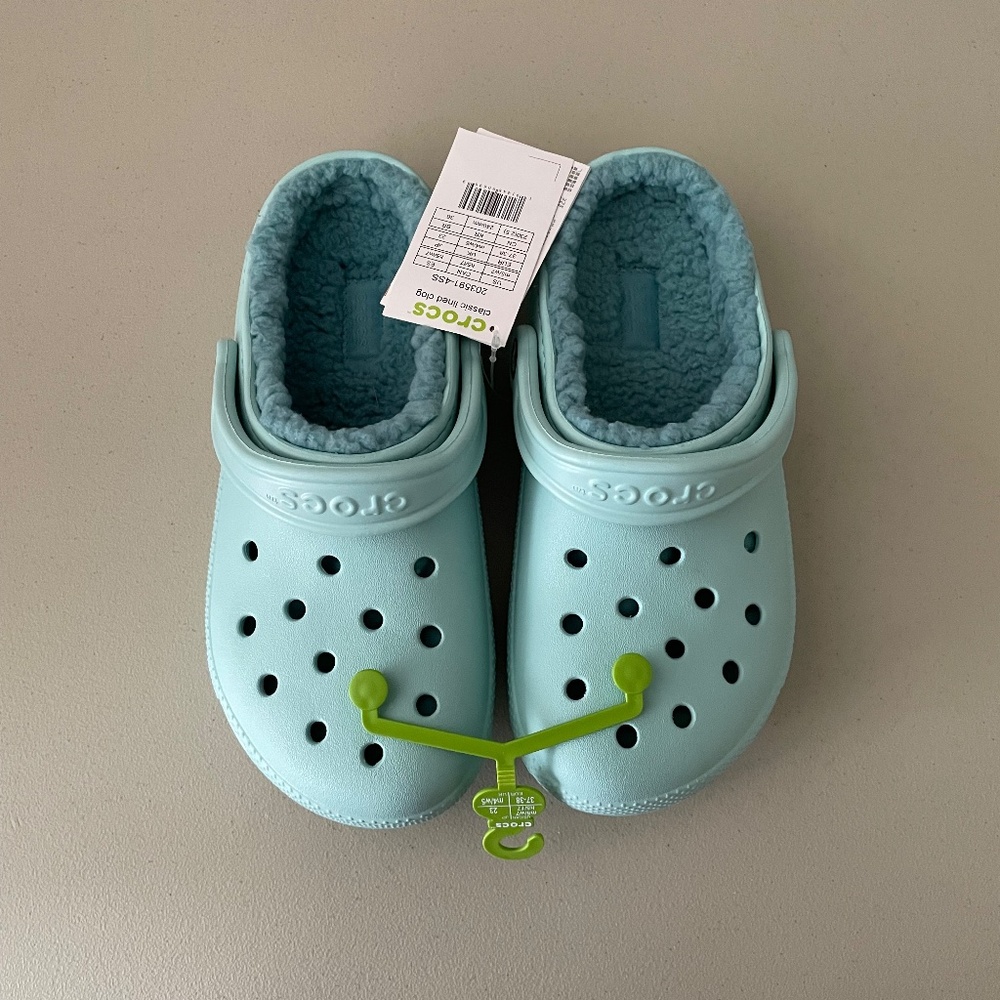 NWT CROCS Baya LINED Clogs W7 M5 LIGHT BLUE LINING - Picture 4 of 4